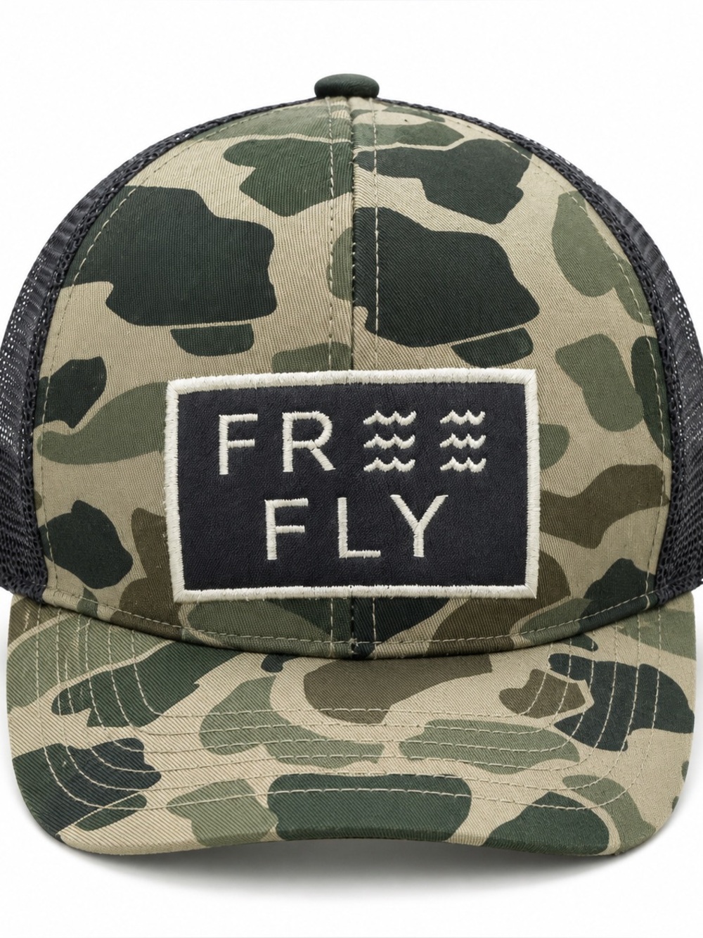 Free Fly Apparel Camo Trucker Hat Mesh Snapback Coastal Outdoor Fishing Cap OS